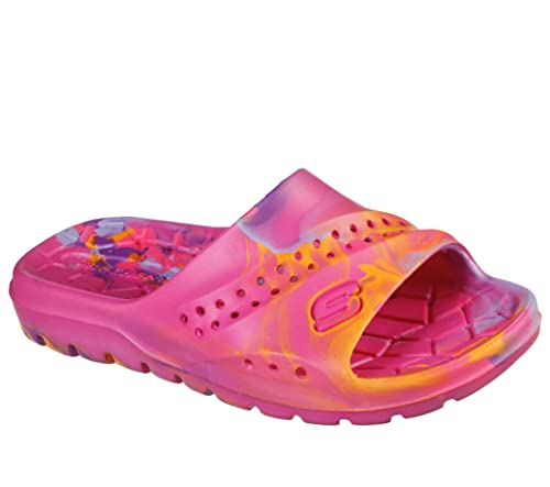 Skechers Kids Girls Foamies Hogan-Color Splashed Sneaker Slide Sandal, Hot Pink/Multi, 11 Big Kid