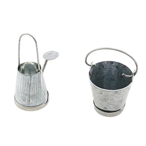 Taodan Miniature Dollhouse Garden Tools 2In1 Mini Metal Doll House Working Accessories (1 Bucket And 1 Sprinkler Jug) #TOP9