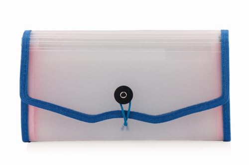 Image of Polen 2 Pcs Expanding Cheque Book Holder Case, 13 Pocket Transparent Passbook Holder /Bill Folder /Passport /Memo Card /Cash Storage Pouch Organizer with Elastic Closure.(Blue)