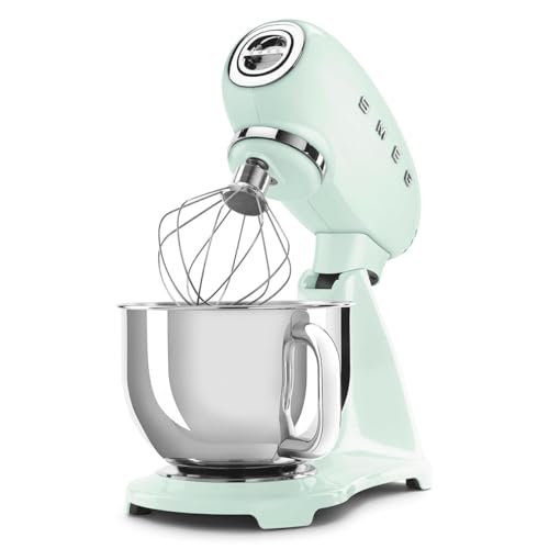 Image of SMEG SMF03 Stand Mixer - 5 Qt Tilt-Head Mixer with Stainless Steel Bowl, 10 Speeds, Retro 50s Vintage Style - Pastel Green