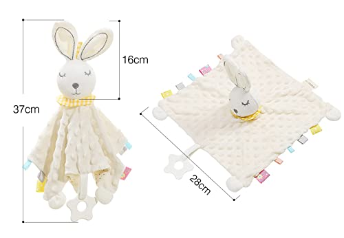 Image of Loveys for Babies, Security Blanket Soft Stuffed Animal Bunny Lovey Unisex Lovie Baby Stuff Snuggle Blanket with Tags Teether Bells, Soothing Plush Toys Baby Gift for Newborn, White Rabbit