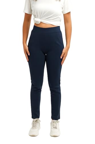 Image of EcoLove Women's Black Ribbed Knit Pants, High-Waisted, Tapered Fit
