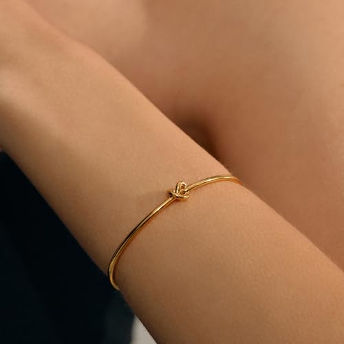 Love Knot Bangle Bracelets for Women, 18K Gold Plated Forever Love Knot Infinity Cuff Bangle Bracelets Minimalist Adjustable Dainty Gold Bracelets Hypoallergenic Jewelry Gifts3
