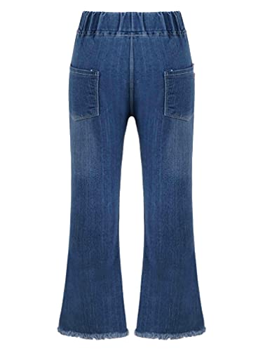 Kids Girls Elastic Waist Flared Denim Pants with Pearls Raw Hem Ripped Jeans Casual Wear2