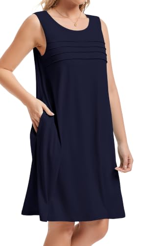Image of CHICGAL Womens Summer Dresses Casual Loose Pleated Front Tshirt Sleeveless Tank Sundresses with Pockets 2026