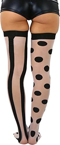 Image of ToBeInStyle Women's Harlequin Jester Thigh High Stockings Playing Card Checkered Opaque Halloween Costume Hosiery