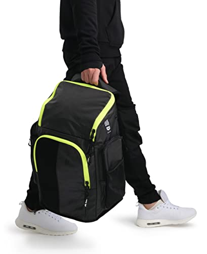 arena Mochila Spiky Iii 45 Esportes Natação Atleta Academia Mochila Grande Equipamento De Treinamento Bolsa De Natação Para Homens E Mulheres, 45 Litros, Fumaça Escura/Amarelo Neon