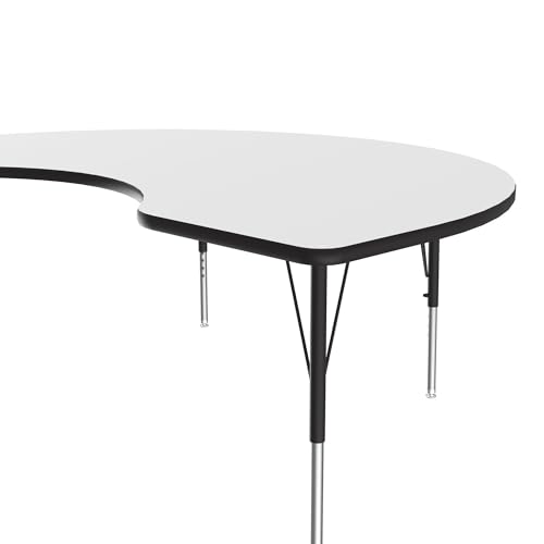 Correll 48"x72" Kidney Shaped, Classroom Dry Erase/Markerboard Top Activity Table, Height Adjustable (19"-29), White Durable High Pressure Laminate, School Furniture, Made in The USA