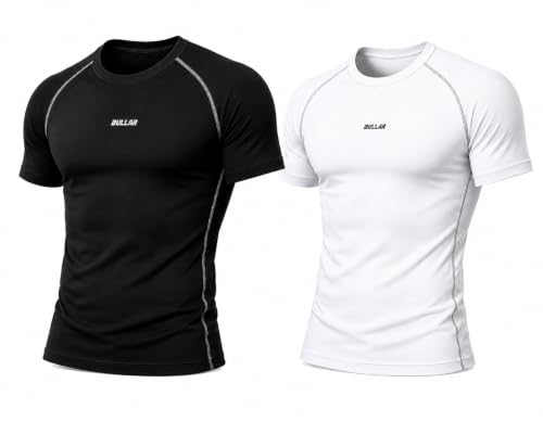 Image of BULLAR Men's Polyester Blend Compression T-Shirt, Half Sleeve Athletic Sports Tight, Crew Neck, Slim Fit Tshirt for Fitness and Workout