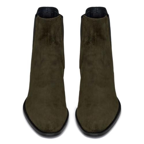 FOWT Men Fashion Round Toe Block Low Heel Stretchy Ankle Boots Pull On Casual Daily Chelsea Boots Size 4-16 US4