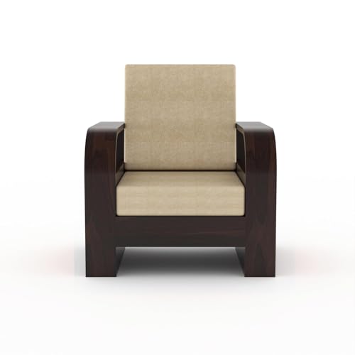 Image of Sheesham Wood 1 Seater Sofa Set for Living Room Home Office Solid Wood Sofa Set Furniture Wooden Single Seater Sofa Set