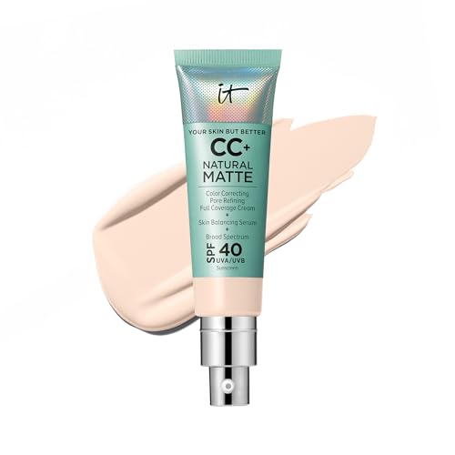 IT Cosmetics CC+ Cream Natural Matte (Fair Porcelain) - Poreless Full Coverage Foundation With SPF 40, 16HR Shine Control, Color-Corrector, Skin-Balancing Serum, Noncomedogenic - 1.08 fl oz