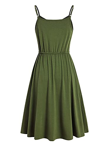 Image of Women's Casual Summer Dress Beach Sleeveless Spaghetti Strap Adjustable Waist A Line Sun Dresses with Pockets 826