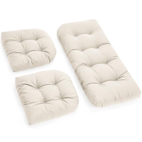 Tycdiose All Weather Outdoor Wicker Chair Cushions of 3 Pieces, Waterproof Outdoor Wicker Chair Cushion for Patio Furniture Loveseat Settee Bench, 1 Loveseat and 2 U-Shaped Thickened Cushions, Cream