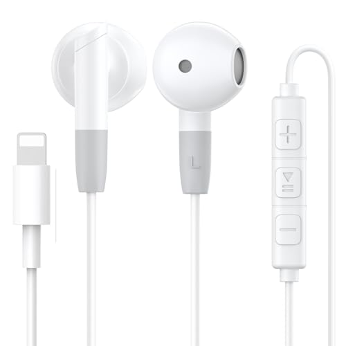 Auriculares con cable para iPhone [Certificado MFi] Auriculares intraurales, Auriculares con cancelación de ruido estéreo HiFi con micrófono y control de volumen, compatibles con iPhone 14 Pro Max