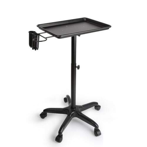 Carrito de peluquería con 5 ruedas y bandeja para instrumentos de pelo, altura ajustable, aleación de aluminio