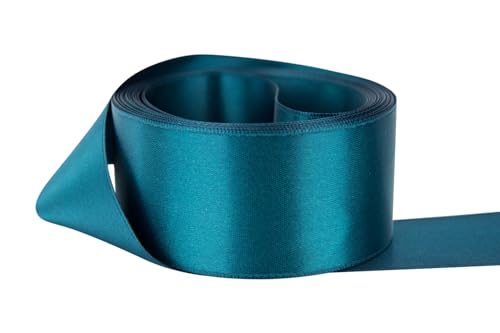 Image of Ribbon Bazaar Double Faced Satin - Premium Gloss Finish - 100% Polyester Ribbon for Gift Wrapping, Crafts, Scrapbooking, Hair Bow, Decorating & More - 5 /8 inch Military Blue 50yd Spool