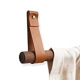 Keyaiira - Curtain Rod Holder Leather Curtain Rod Bracket Holders Leather Loop Strap for Wall Boho Pole Hanger Wall Blanket Display Farm House Style - 2 PK (Nicotine)