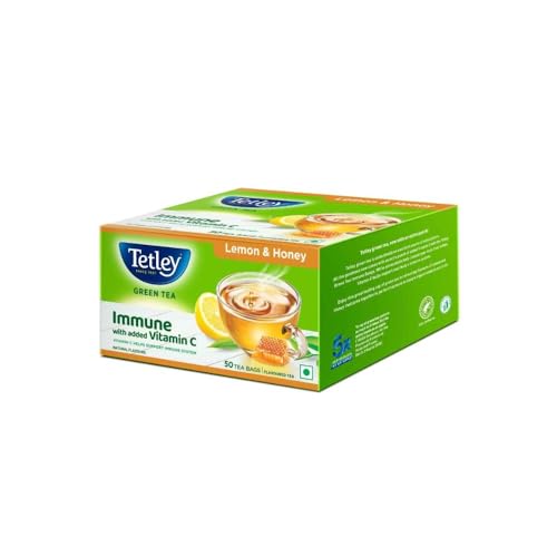 Image of Tetley Lemon & Honey Flavored Green Tea, Immune with Added Vitamin C, 50 Tea Bags (1.4g Each)
