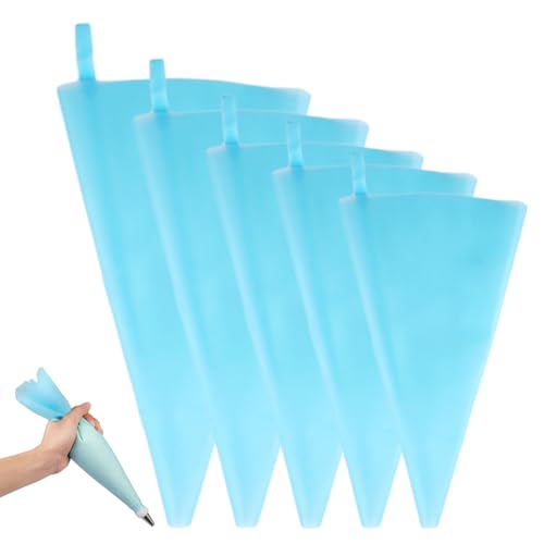 5 Pièces Taille épaisse Poches à Douille à Pâtisserie en Silicone Bleu, DIY Gâteau Outil de Décoration en Silicone, Poche à Douille Réutilisable pour...