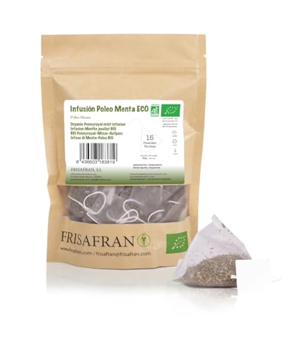 FRISAFRAN | Infusión De Menta Poleo en Pirámide Ecológica 15Ud | 30g | té poleo menta | Digestiva | Anti-resfriados | Bebida saludable | Té poleo para la Respitación | Antiviral natural | menta