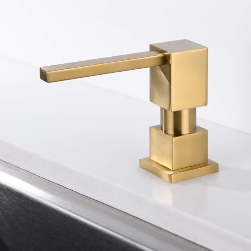 FONVETH Soap Dispenser Brushed Gold Built in Sink Square Lotion Dispenser for Kitchen Sink, Brass Pump Head, with 17 Oz Bottle by Fonveth - Image 2