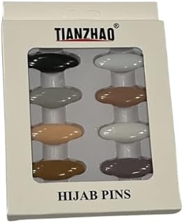 8 Pieces No Snag Hijab Pins, Sari Pins Nude Coloured Safety Pins Plastic Cover Safety Pins for Safely Locking Baby Clothes Scarf Sewing Shawl Decoration