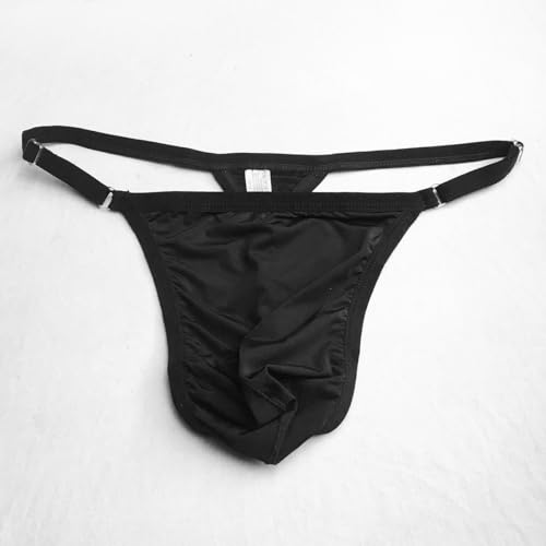 Men's G-string Sexy Low rise adjustable free size Breathable funny soft ice-silk T-Back 2-Pack4