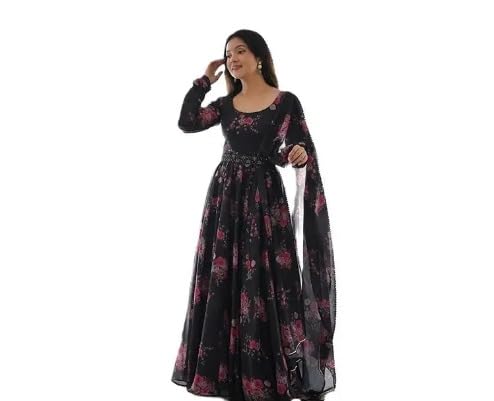 NXwear fashion Beautiful Ledies Stylish Fancy Trendy Printed Poly Georgette Maxi Flared Gown for Women for Party Wedding Festival Functions