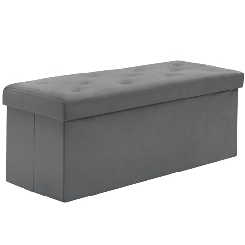 BRIAN & DANY Puff Almacenaje 110 x 40 x 40 cm, Baúl de Almacenaje Plegable, Banco Almacenaje con Tapa, Taburete de Terciopelo para Dormitorio Entrada, Gris