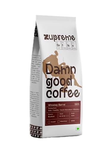 Image of Zupreme Premium Coffee Whisky Barrel Aged | Premium Specialty Coffee Beans | Oak Barrel Infused | Rich, Smooth & Aromatic | Freshly Roasted | Limited Edition Coffee | 250 Grams