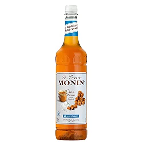 MONIN Premium Salted Caramel No Added Sugar Syrup 1L for Coffee and Cocktails. Vegan-Friendly, Allergen-Free, 100 Percent Natural Flavours and Colourings. Salted Caramel Coffee Syrup
