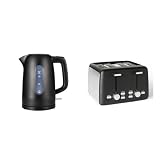 Amazon Basics Electric Kettle 1.7L + 4 SliceToaster with Extra Wide Slots, Matte Black