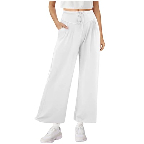 Palazzo Pants for Women High Waist Casual Pants Drawstring Trousers Wide Leg Yoga Pants Summer Vacation Outfit Beach White Large
