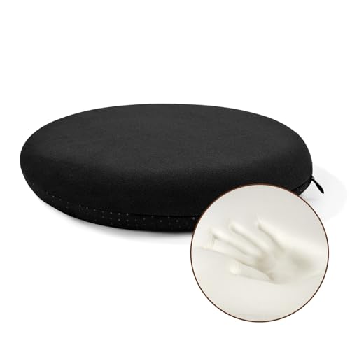 BUYUE Memory Foam Seat Cushion Dia 13 Soft Velvet Round Stool Cushion Anti-Slip Chair Pads S Black