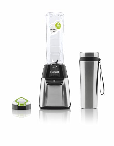 HAEGER Batidora de vaso Sports de acero inoxidable - 350 W, Vaso de 600 ml de TRITAN, Jarra térmica