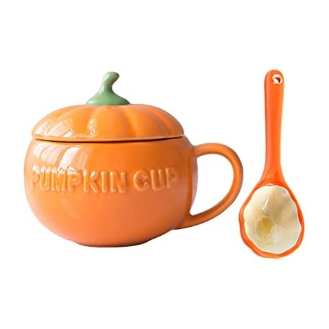 ifundom Halloween Dekorationen 1 Set Kreative Kürbis Tasse Keramik Tasse Halloween Frühstück Tasse mit Löffel Cover