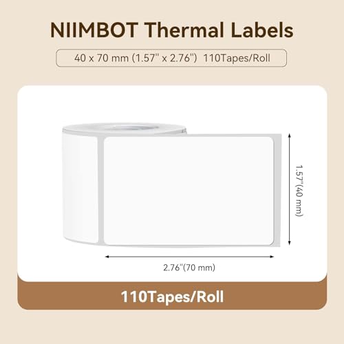 Image of NIIMBOT Labels for B1 /B21 /B31 Label Maker, 40 x 70 mm (1.57'' x 2.76'') 110 Tapes /Roll, Thermal Label Tape, Waterproof, Oil-Proof for Home Office Small Business Labeling Tape Replacement(White)