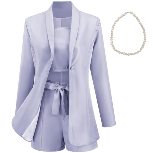 aromm Women’s 3 Pieces Business Suits Slim Fit Summer Casual Formal Blazer Shorts Set for Office Wedding Party