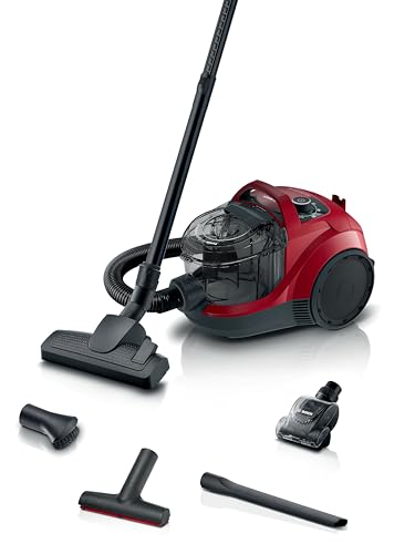 Bosch Aspiradora Serie 4 BGS21CAR, sin Bolsa, Potencia extrafuerte, 10 años de garantía del Motor, Filtro higiénico HEPA, Boquilla Mini Airturbo, Color Rojo