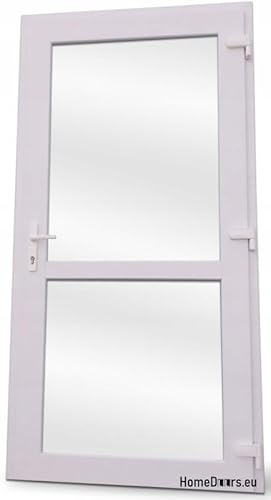 Haustür Kunststoff 100x200 cm DIN Rechts | Nebeneingangstür mit Sicherheitsverglasung | Kellertür Komplettset für Shop, Garage, Haus | Eingangstür mit 4-Punkt-Schloss und Zubehör | Weiß