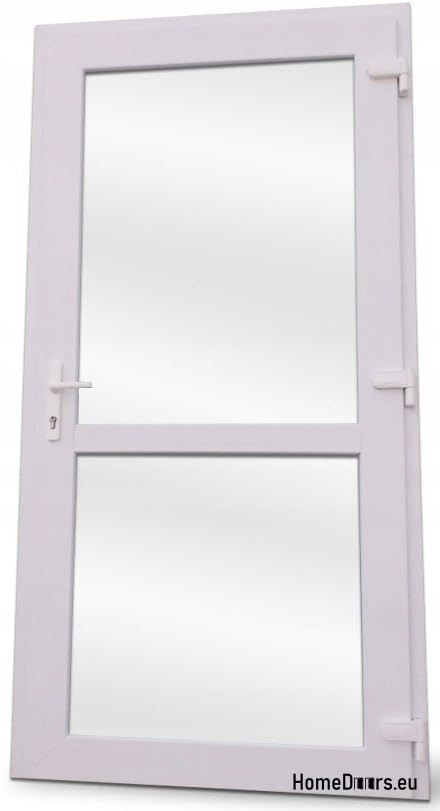 Porta d'ingresso in plastica, 90 x 200 cm, DIN destra, porta d'ingresso secondaria con vetri di sicurezza, set completo per porta di negozio, garage, casa, porta d'ingresso con serratura a 4 punti e