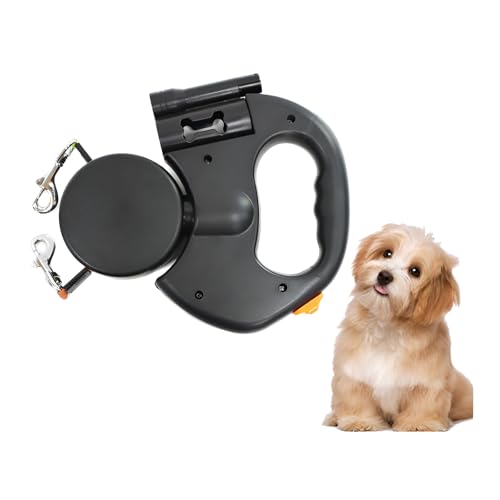 GIIPET-犬 リード 2頭引き 3m伸びる LED ライト付き ゴミ袋収納付き 反射 多機能 絡まない 多頭飼い用 丈夫 おしゃれ 自動巻き取り式 猫 小型犬・中型犬・大型犬 しつけ 夜道 散歩
