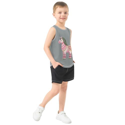 Dala Horse Artwork Gray Boys Tank Tops Toddler Sleeveless Tank Top Undershirts for 3-15 Years,3T4