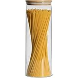ComSaf ガラスキャニスター 密閉 2000ml パスタケース パスタ保存容器 パスタ入れ パスタ 瓶 密封瓶 食品貯蔵容器 竹蓋付き 穀物 コーヒー豆 1個セット ギフト