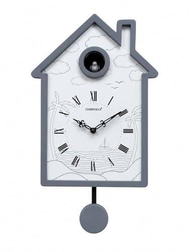 Image of CHRONIKLE Modern Stylish Non Ticking Silent Analog Hut Shape Wooden Cuckoo Wall Clock for Home, Living Room, Bedroom, Office, and Kitchen (White) (18 x 10 Inch : Weight - 2350 Grm)