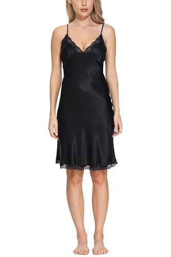 Women's Luxury Mulberry Silk Nightgown 100% Silk Slip Chemise Lingerie with Charming Lace2