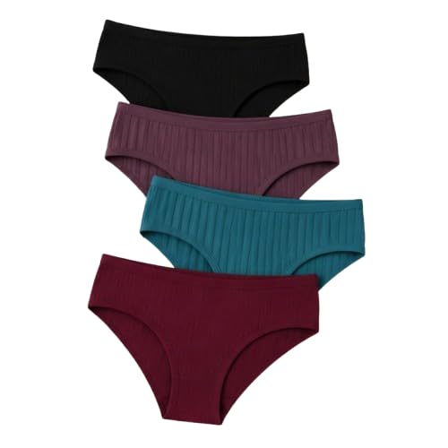 Women's Ribbed Cotton Panties Pack of 4 | Soft Breathable Stretch Bikini Briefs | Everyday Comfort Innerwear for Women.-picture-36