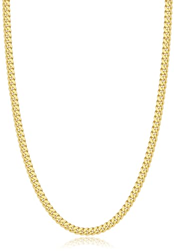 Italian Solid 14k Gold Over 925 Sterling Silver Chain Necklace for Men Women, 3.5mm, 4mm, 5mm Mens Necklace Chain, World's Top Craftsmanship Cuban Link Chain, Mens Chain 16 18 20 22 24 26 Inch