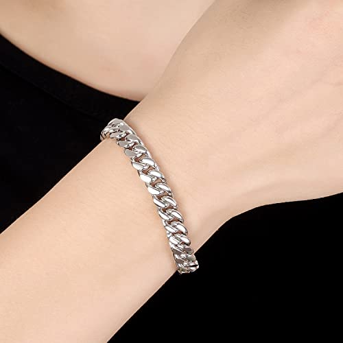 Dankadi Fashion 925 Sterling Silver Solid Miami Cuban Link Chain Bracelet 8Mm - 16Mm- Curb Cuban Bracelet Solid Thick Big Link Bracelet For Men Boys- 7-11 Inch Jewelry (8Mm 7 Inch) #TOP1